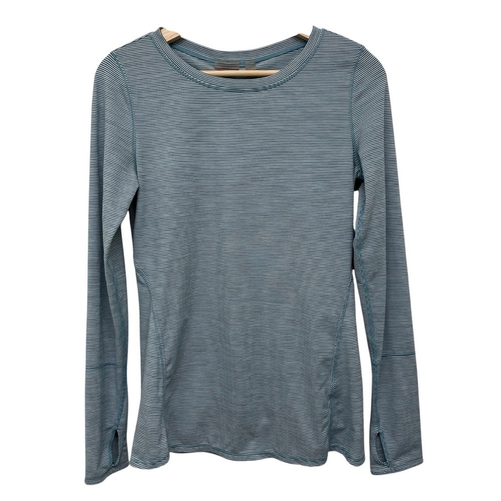 Zella Striped Long Sleeve Activewear Green Shirt Top Cutout Back - Size Small
